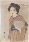 Woman in Light Brown Stripped Kimono (untitled)